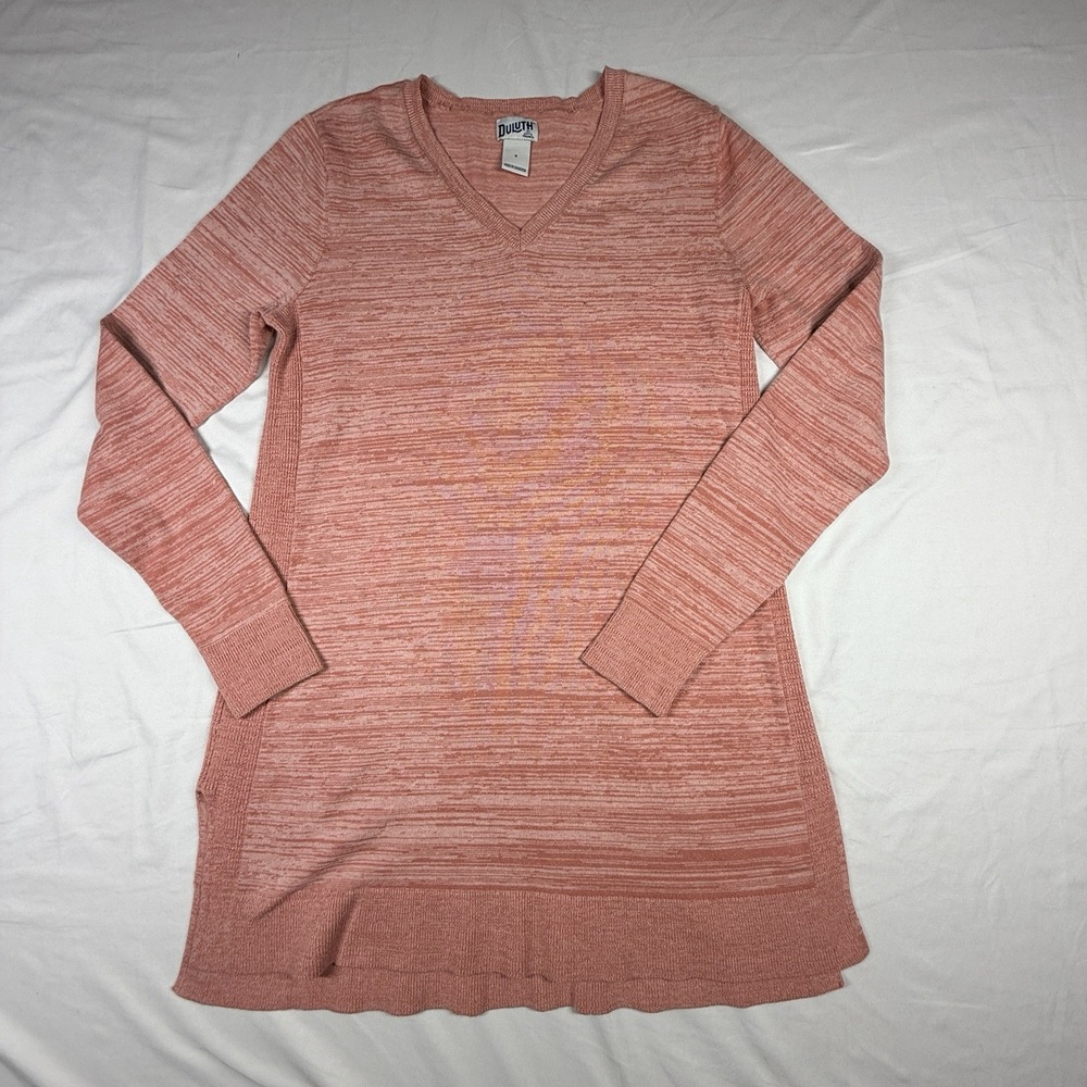 Duluth Trading Co Sweater Tunic Womens Small Pink Shiftless V-Neck Long Sleeve
